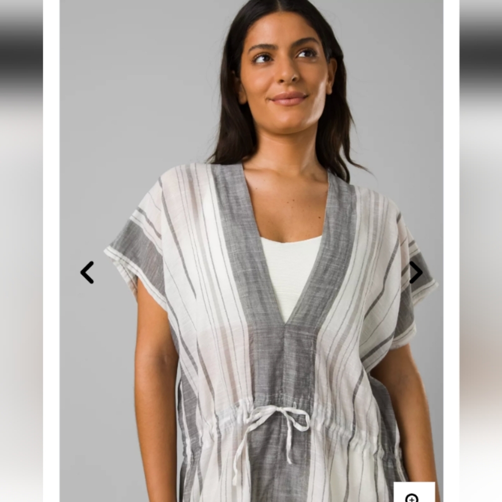 prAna $79 Size XL Charcoal Marina Bay Tunic Beach Cover Up Stripe Organic Cotton - Picture 4 of 11